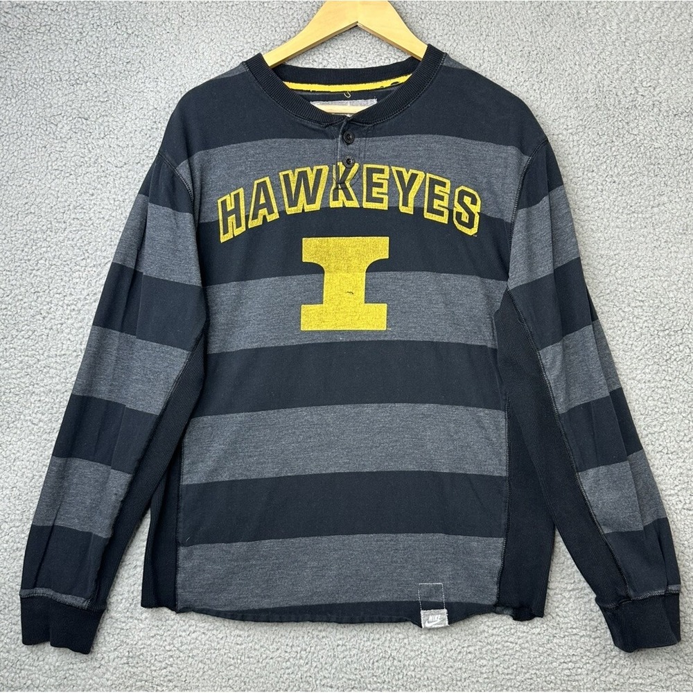 Nike Iowa Hawkeyes Henley Shirt Mens Large L/S Striped College Vault 23117X